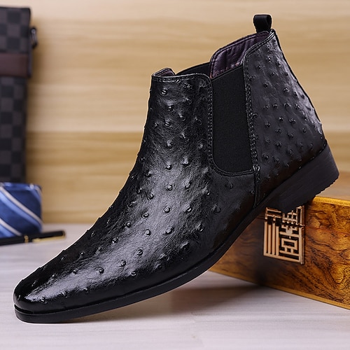 Graue Chelsea-Stiefel aus Kunstleder für Herren – Slip-On-Stiefeletten mit Straußenmuster für Business, formelle Anlässe und den Alltag Image