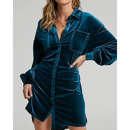 Damen Midikleid Weihnachtskleid Samtkleid Cocktailkleid Mode Klassisch Modern Outdoor Abendgesellschaft Ferien Normale Passform Einfach Langarm Hemdkragen Purpur Braun Grün Sommer Image