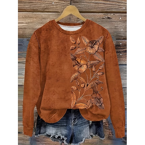 Damen Pullover Sweatshirt Druck Blumen Grafik Mode Lässig Langarm Rundhalsausschnitt Normale Oberteile Straße Alltagskleidung Blau Schwarz Purpur Orange Grün Frühling Herbst Winter Image