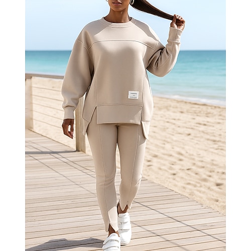 Damen Jogginghose 2-teiliger Trainingsanzug Sportbekleidung Oversize Einfarbig Kombination Herbst Schwarz Blau Outdoor Reise Sport Ausgebeult Langarm Sport Sportkleidung Mikroelastisch Normale Image