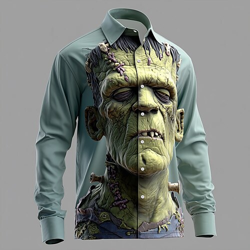 Herren Zombies Horror Hemd Knopfhemd Langarm Dunkler Gothic-Stil Ferien Streetwear Frühling Herbst Umlegekragen 3D-Druck Hemden mit Kragen Blau 1# Blau Image