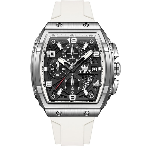 Olevs 2976 Herrenuhr Mode Silikonarmband Tonneau Chronograph Quarzuhr wasserdicht leuchtende Sportdatumsuhren Image