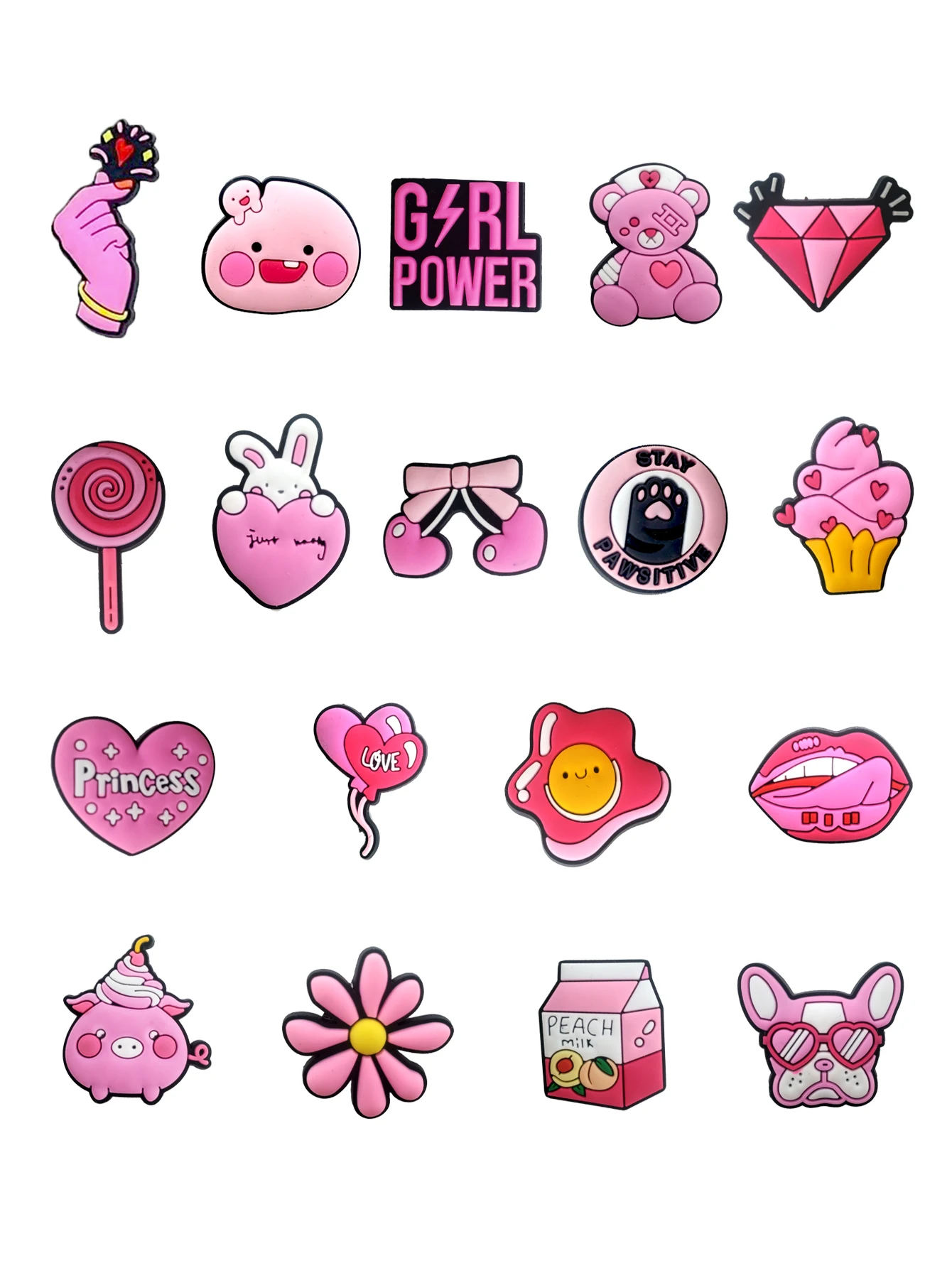 18 Stück rosa Sammlung Serie Schuhanhänger für Schuh Schlüsselanhänger Sandalen Strandtaschen, PVC DIY Schuhdekorationen Zubehör Schuhe Pin