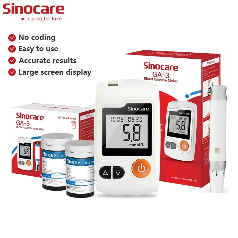 Sinocare GA-3 Blutzuckermessgerät Glukometer Diabetes-Lancetten Blutzuckermessgerät für Diabetes-Tester oder nur Teststreifen Image