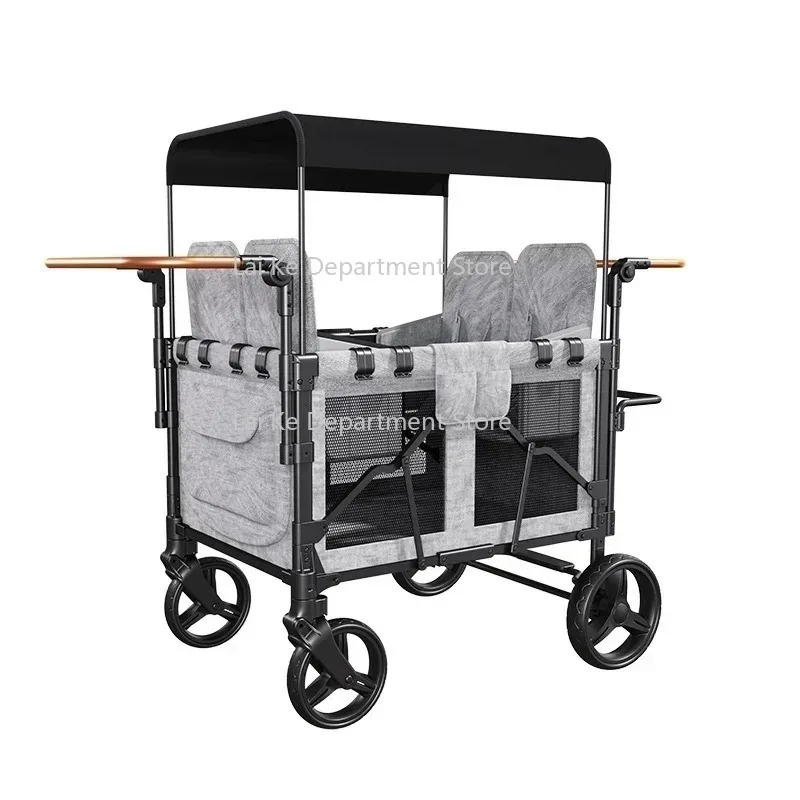 # Maßgeschneiderter, hochwertiger, zusammenklappbarer 4-Sitzer-Kinderwagen mit 5-Punkt-Geschirre, Schnalle und verstellbarem Su-n-Überdachung