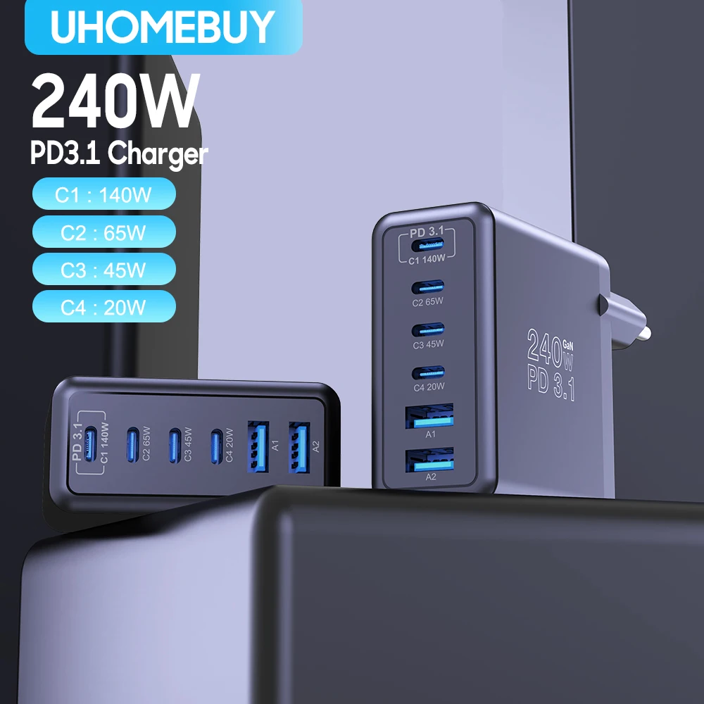240W GaN Ladegerät USB Typ C PD3.1 Schnelle Ladung Für Macbook Quick Charge 4,0 3,0 USB Telefon Ladegerät für iPhone Xiaomi Tablet Laptop Image