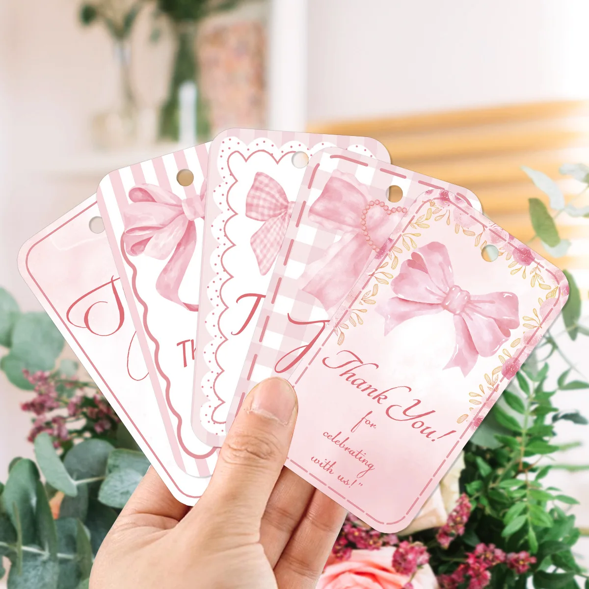 50 Stück Schleifen-Geschenkanhänger mit Juteschnur, Dankeschön-Party-Dekor-Etiketten für Geburtstag, Hochzeit, Gastgeschenke, Verpackung, Hängeetiketten, Karten Image