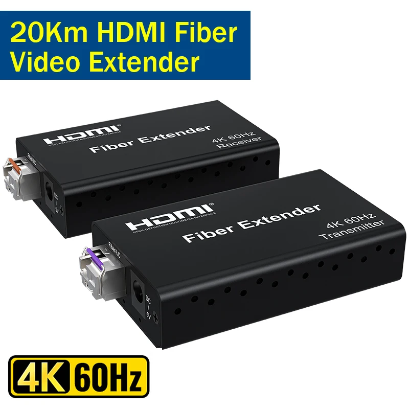 4K@60Hz HDMI Fiber Extender über LC Glasfaserkabel 20Km HDMI 2.0 Glasfaser Video Extender Transceiver mit SFP-Modul HDCP2.2 HDR Image