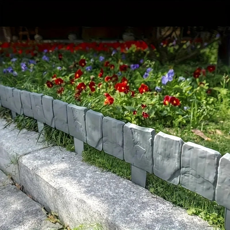 20 Stück – Gartenzaun aus Kunststoff für Blumenbeet- und Hofdekoration, Kante mit Imitationsstein-Effekt, einfach zu montieren Image