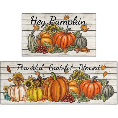 Fall Kitchen Rug and Mat Hello Autumn Pumpkin Kitchen Mats for Floor, Thanksgiving Kitchen Mats Home Decor Doormat Runner Rugs