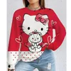 Damenpullover mit Hello Kitty-Aufdruck, Herbst-Hip-Hop-Sportbekleidung, locker sitzende Kleidung, Y2K-Rundhals-Sportbekleidung