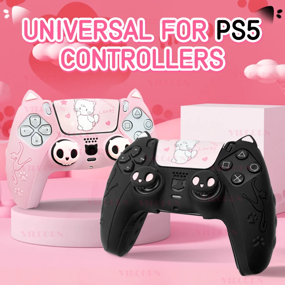 Niedliche Schutzhülle aus Silikon für PS5-Controller-Haut, rutschfeste Abdeckung für PS5 DualSense mit 2 Joysticks, Daumenkappen, Halloween-Geschenk Image