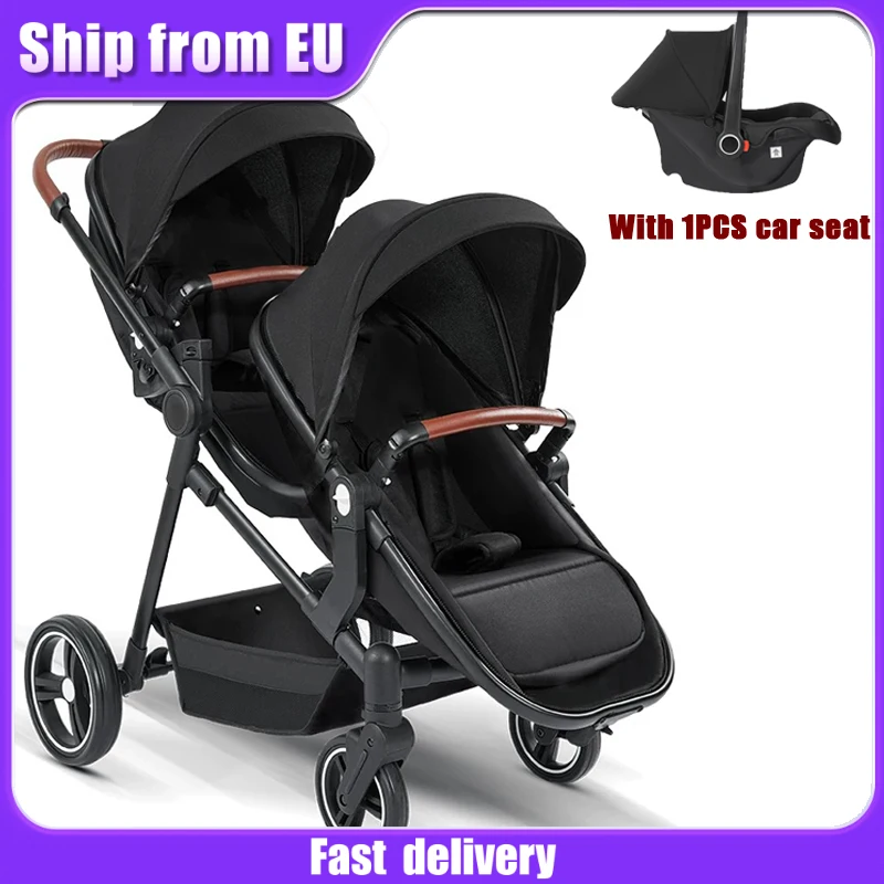 NEUER Zwillings-Kinderwagen 3in1 mit Autositz Leicht faltbar zum Einsteigen, multifunktionaler Kinderwagen für Doppelkinder Image