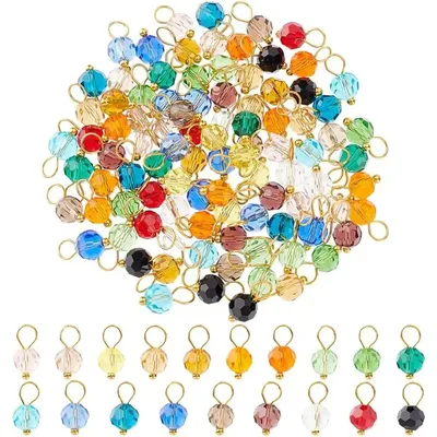 114 Stück facettierte Glas-Charms, 19 Farben, tropfenförmige Kristall-Charms, 12 mm, transparente Glas-Kristall-Anhänger mit goldenen Messingschlaufen