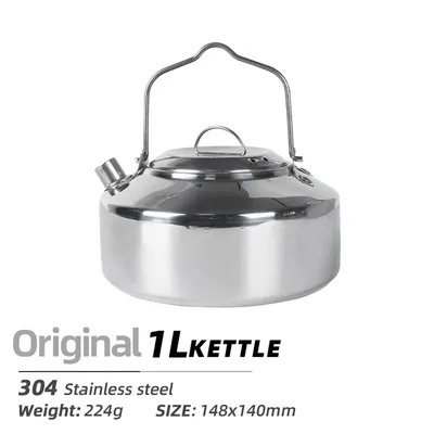 1L Portable Camping Kettle Mini Camping Teapot Stainless Steel Boil Water Kettle Lightweight Backpacking Hiking Cookware