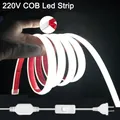 220V COB LED Neon Strip Light Auto-adesivo EU AU Interruttore Spina Impermeabile 288 LED/m Flex Neon Led Nastro Per La Cucina luce del giardino