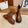 NEU Heiß! Britische Stiefel Herren Vollnarbenleder Soldaten Reitstiefel Mann Dicker Absatz Winter Chelsea Stiefel Freizeitschuhe