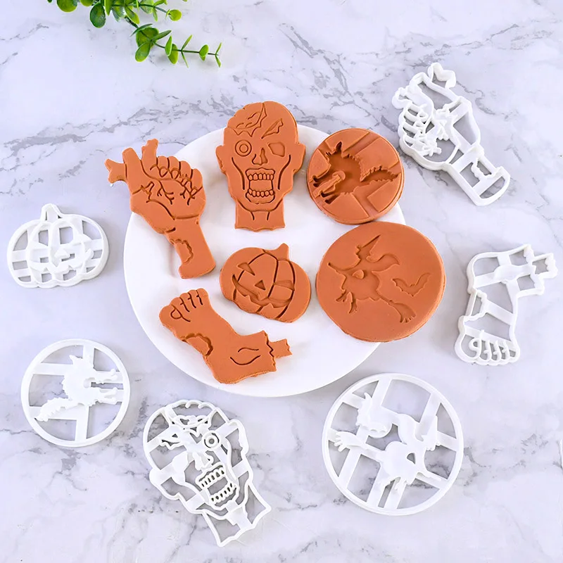 Halloween Cookie Cutter Form Cartoon 3D Kürbis Hexe Schneiden Hand Füße Fondant Embosser Stempel Halloween Party Kuchen Backen Werkzeug Image