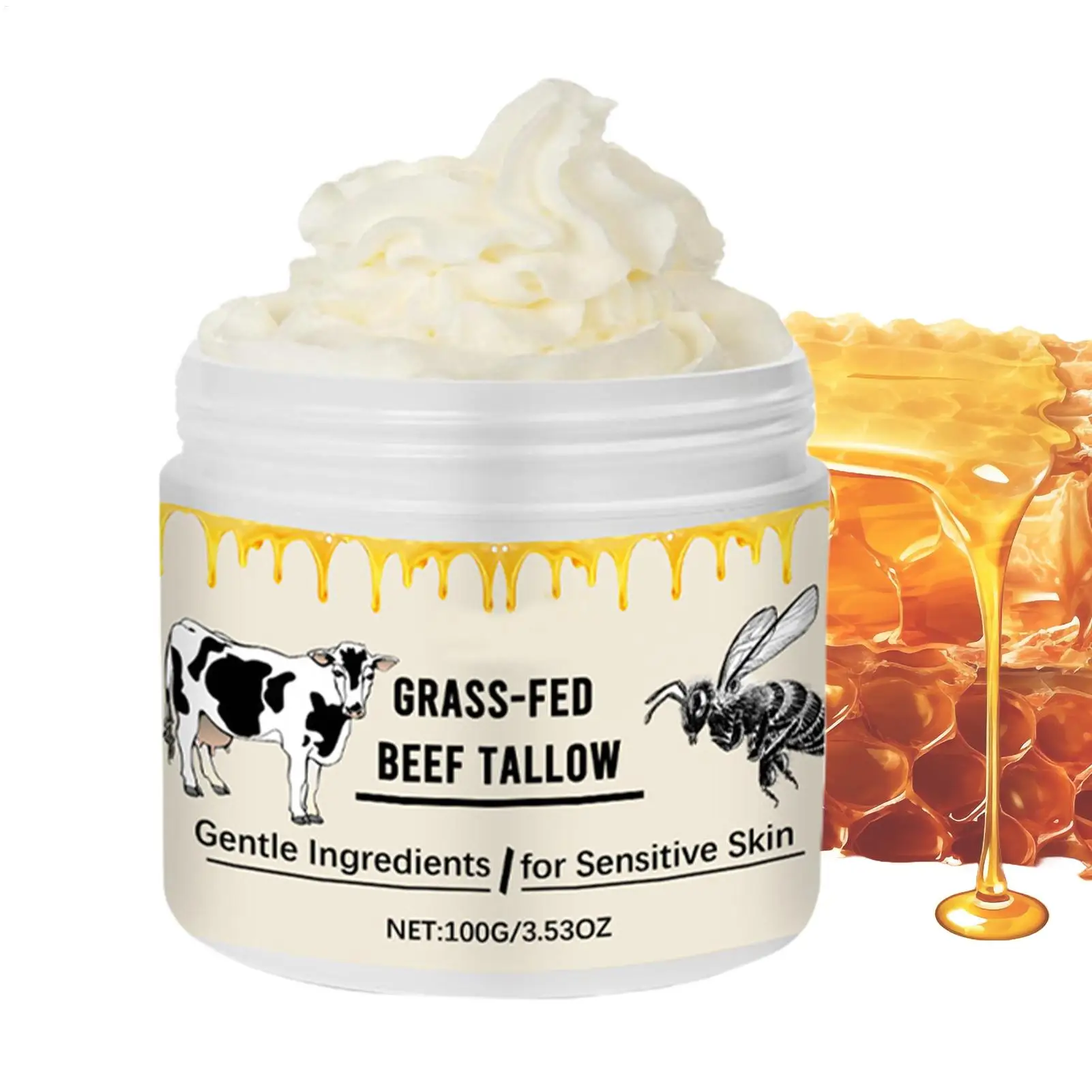100 g Kuhfett-Feuchtigkeitscreme, Bio-Grasfütterte Butter- und Honig-Feuchtigkeitscreme, Schlagsahne vom Rind, hoher Honig, beruhigende Lotion Image