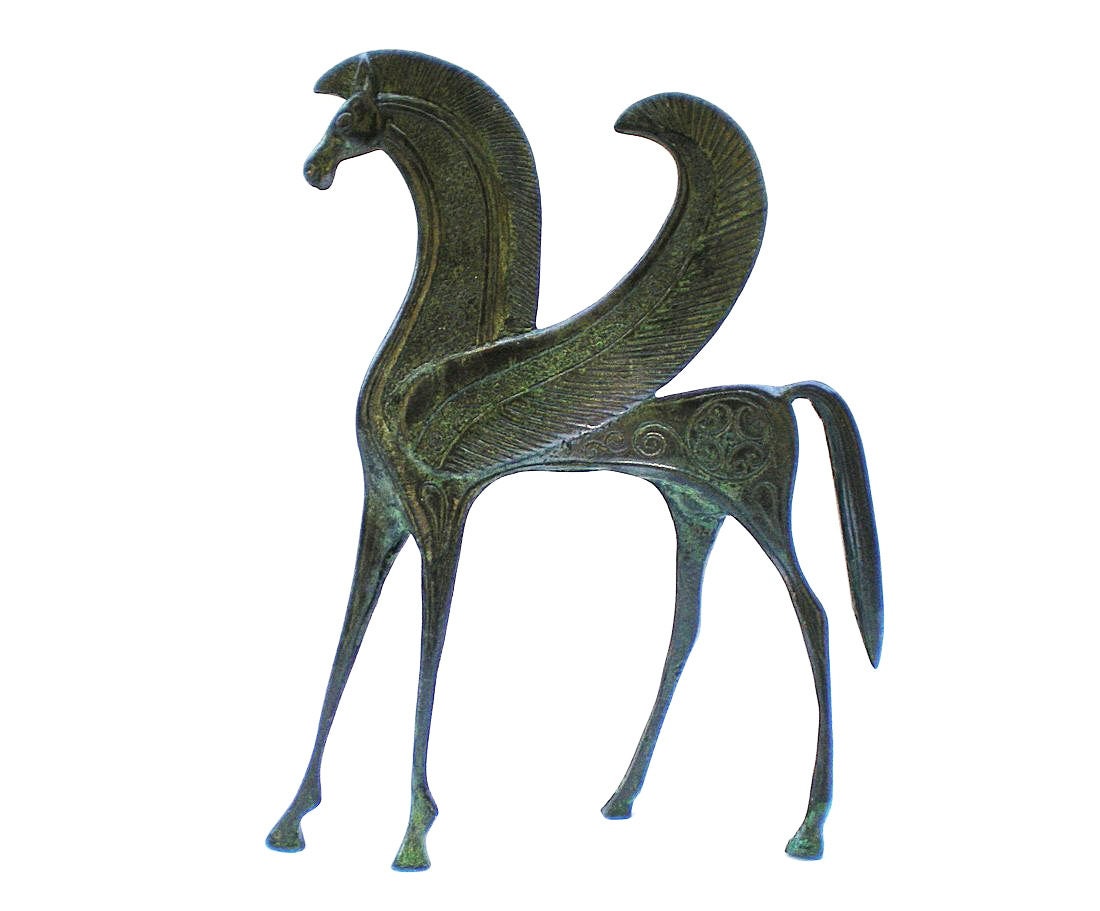 Statua di cavallo in bronzo, Pegaso, scultura di animali in bronzo, statua di cavallo in metallo, arte greca antica, oggetto da collezione dell'antica