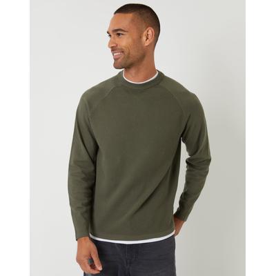 Khaki Green Mock Tee Textured Knit Crew Neck Jumper