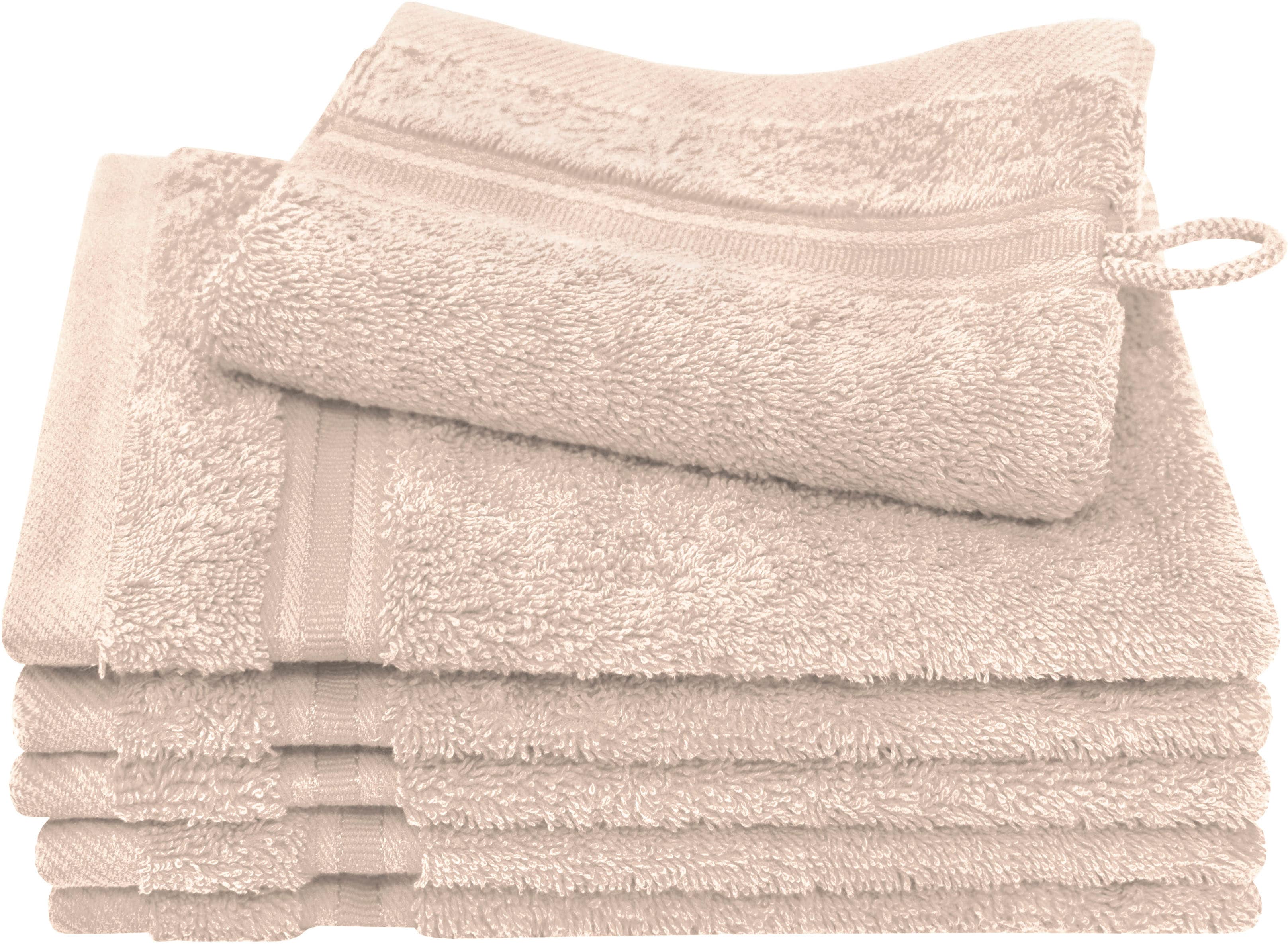 Waschhandschuh DYCKHOFF "Siena", beige (champagner), B:16cm L:21cm, Frottier, Waschlappen, mit Bordüre Image