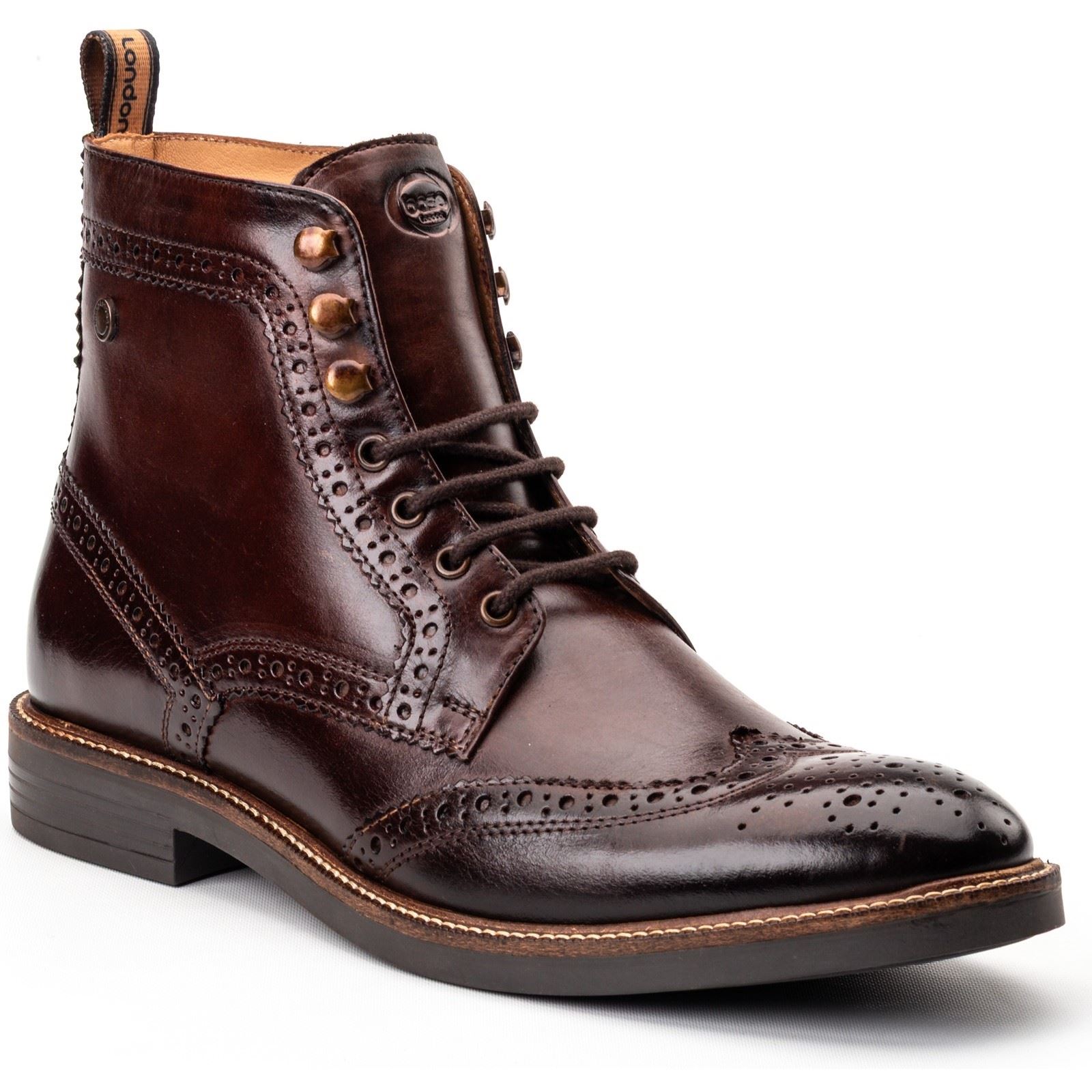 Base London Bristol Lederschuhe Für Männer In Verbranntem Braun Mit Brogue Muster