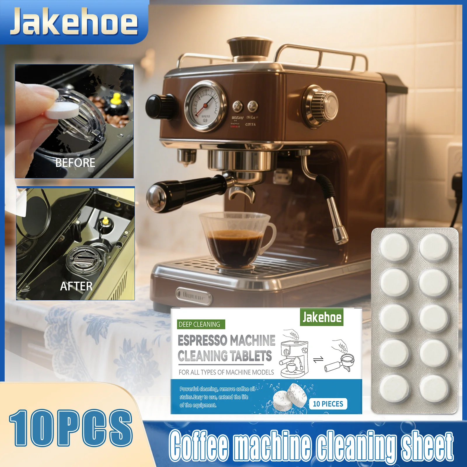 Reinigungstabletten für Kaffeemaschinen, Entkalkungsmittel für Espressomaschinen, Entfettung für die Reinigung von Kaffeemaschinen, Waagenreinigung Image