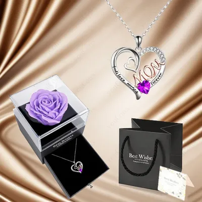 Purple Zircon Heart Pendant Necklace With Rose Box 2025 Fine Jewelry Set For Wife Christmas Valentine Day Mother Birthday Gift