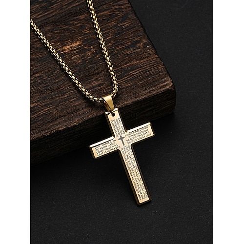 Collana con ciondolo a croce in acciaio al titanio da uomo con incisione del Padre Nostro, catena di gioielli religiosi per la fede cristiana, da indossare ogni giorno e come regalo