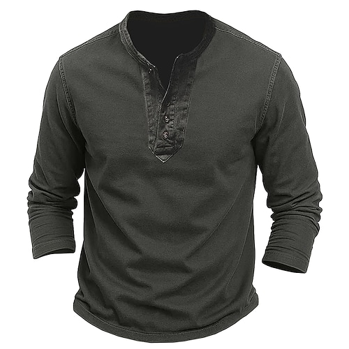 Per uomo Maglia Henley Camicia vintage Manica Lunga Tinta unita Vintage Retrò Vintage Stile Vintage Lavato Henley Casuale Primavera Autunno Tutte le stagioni Marrone Grigio scuro Maglietta Henley