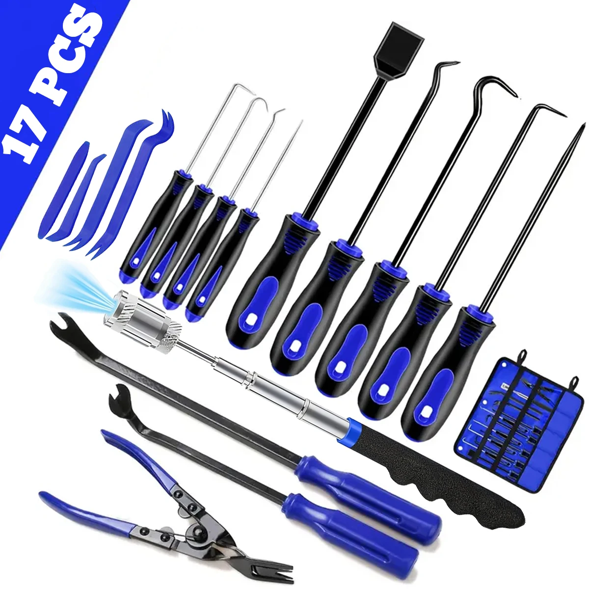 17-Pieces Hook and Pick Set Auto Trim Removal Tool Kit,Clip Plier Remover Tool with Metal Scraper , Car Trim Removal Tool