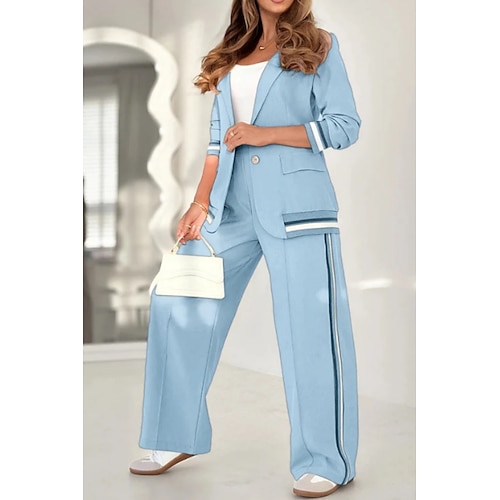 Per donna Moda Streetwear Set di Pantaloni Bolero Top Blazer Abiti Manica Lunga Colletto a Camicia Tinta unica All'aperto Lavoro Casuale Nero Bianco Blu Primavera Vestibilità regolare