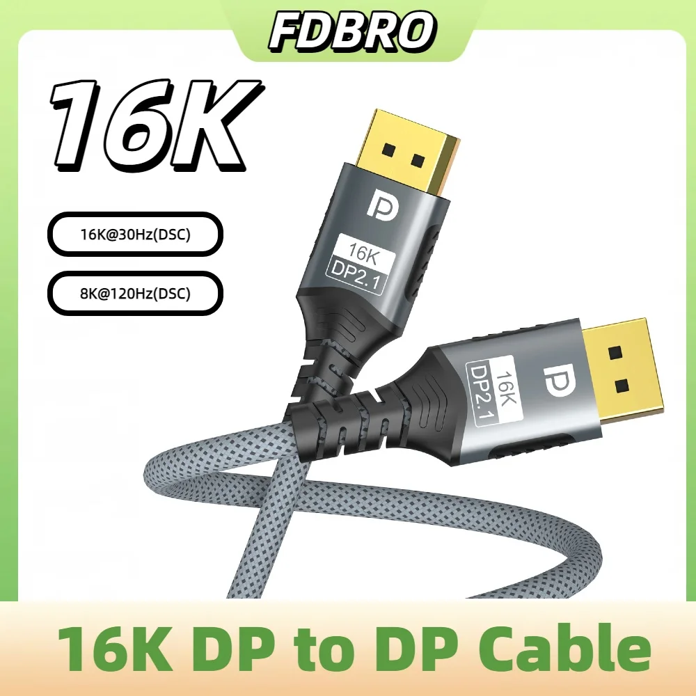 16K DisplayPort 2.1 Cable 16K@30Hz (DSC) 8K@120Hz 80Gbps High-Speed Interface Nylon Material Suitable for Laptops TVs Xbox