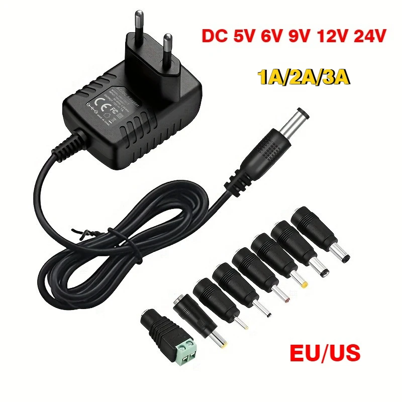 DC 5V 6V 9V 12V 24V 1A 2A 3A Adattatore di Alimentazione 8V 10V 15V 2A 3A Adattatore di Alimentazione Convertitore Spina DC EU US con 8cs Collegare Spina