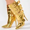 2024 mode Neue Sexy Lange Boot Spitz Niet frauen Gürtel Schnalle Thin High Heel Große Schuh Oberschenkel Hohe Stiefel