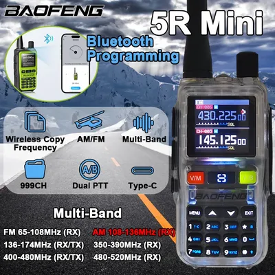 Baofeng UV 5R Mini Walkie Talkie 5W Bluetooth Programming UHF VHF AM FM Type-C Dual PTT Long Range Ham 2 Way Radio For Outdoor