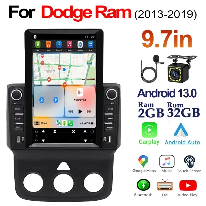 9.7 inch Car Radio Stereo for Dodge Ram 1500 2500 3500 2013-2018, 2GB +32GB with Wireless & Wired Carplay,Built-in GPS WiFi DSP
