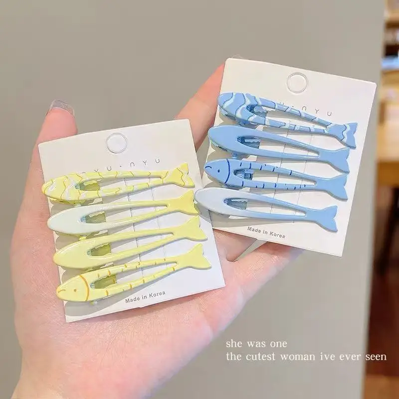 4 Stück blaue und gelbe süße Fisch-Haarspange für Frauen, elegante Seitenklammer, modische Mädchen-Haarnadel-Haar-Accessoires