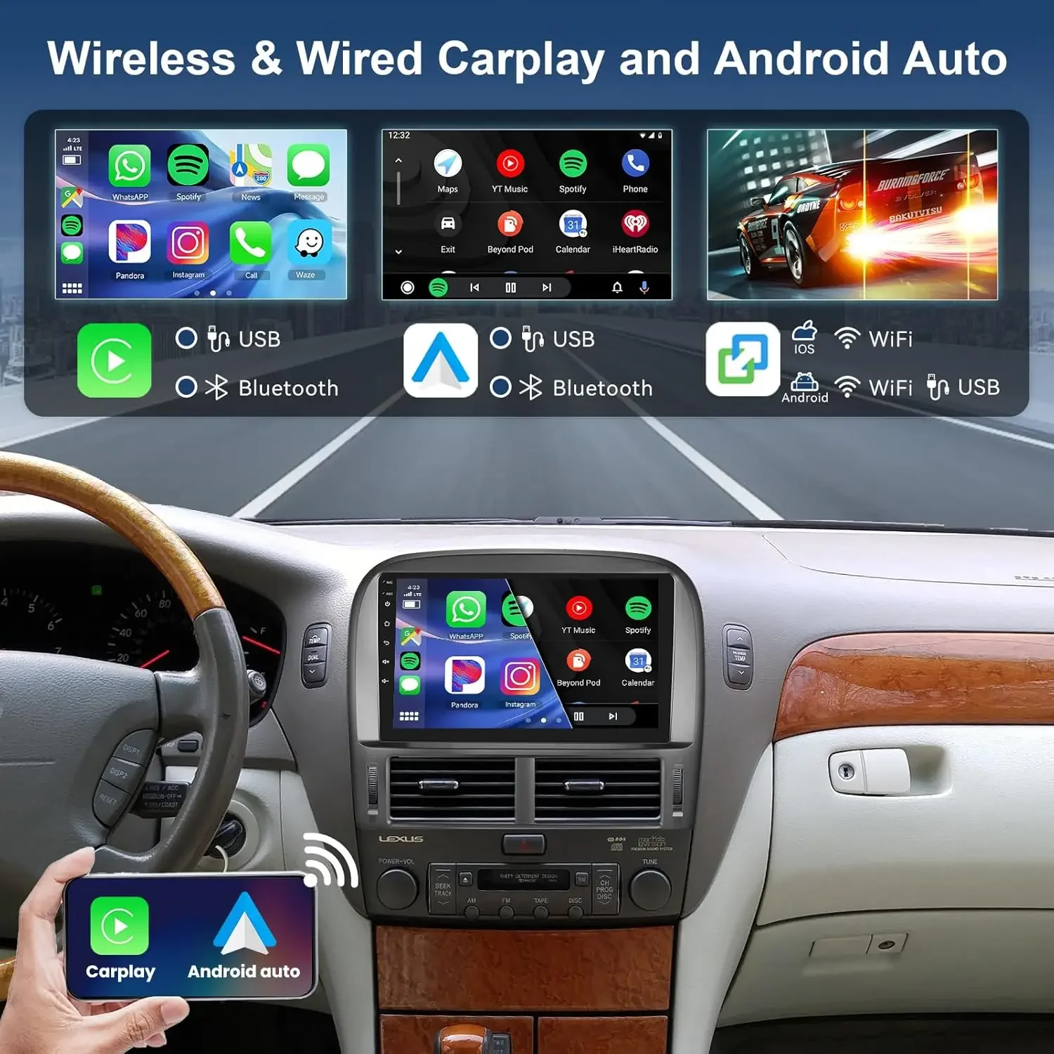 32GB Android 13 Car Stereo GPS Radio Navi CarPlay Compatible for Lexus LS430 2001-2006