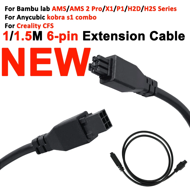 Für Bambu Lab H2D/X1C/X1/P1S/P1P AMS Verlängerungskabel AMS 1,5M 6-polig mit Magnetringkabel für Lab H2D/X1C/X1/P1S Image