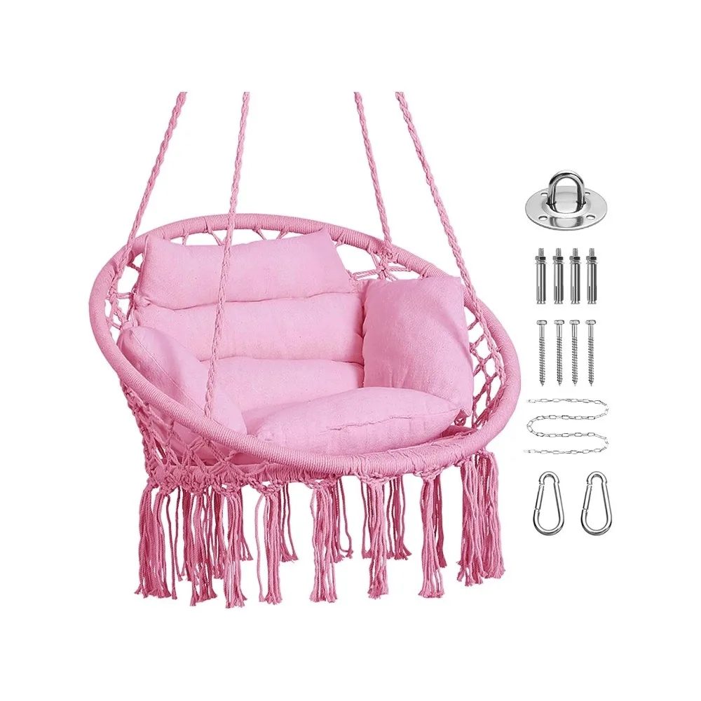 Hammock Chair, Macrame Hanging Swing Chairs with Cushion and Hardware Kit,Adult Boho Swings for Outside,Patio,Balcony,Bedroom