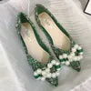 Flache Schuhe für Frauen 2025, Frühling und Sommer, neue große Perlen, grün, weiß, Damen-Wohnungen, Slip-on-Casual-Loafer, Zapatillas Mujer 44 45 46