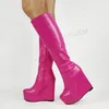LAIGZEM Kniehohe Stiefel für Damen, runde Zehen, durchgehender Reißverschluss, Plateau-Wedges, Kunstleder, Höhe erhöhen, Schuhe für Damen, große Größe 42, 50 52