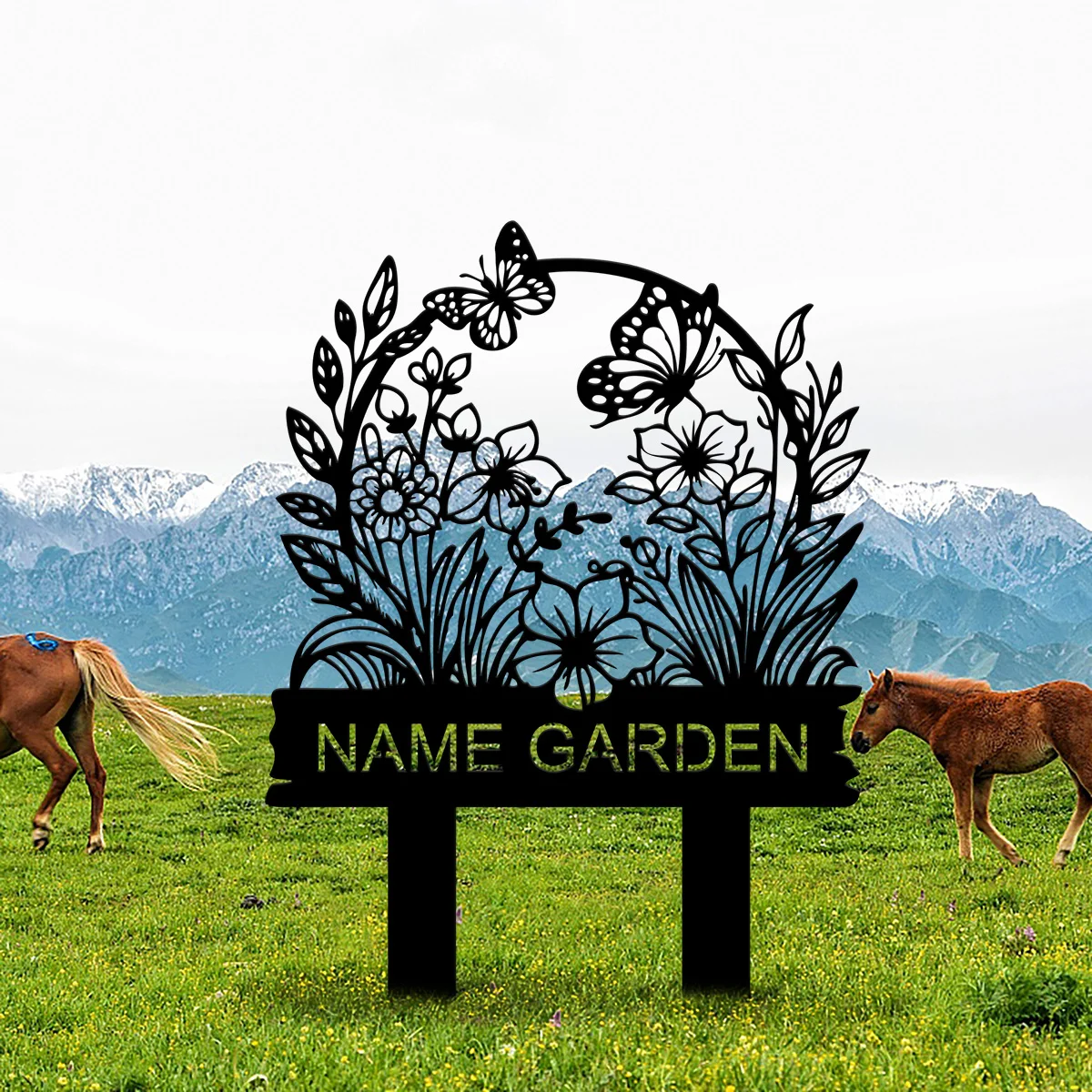 Custom Metal Garden Sign, Flower Sign with Stakes, Personalized Garden Name Sign, Lawn Signs, Outdoor Metal Sign, Garden Decor