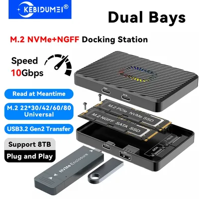 4-in-1 USB C Dockingstation Dual Bay M.2 Gehäuse NVMe SATA SSD Hubs USB A/C 3.2 Gen2 10 Gbit/s Externer USB C HUB für PC Laptop