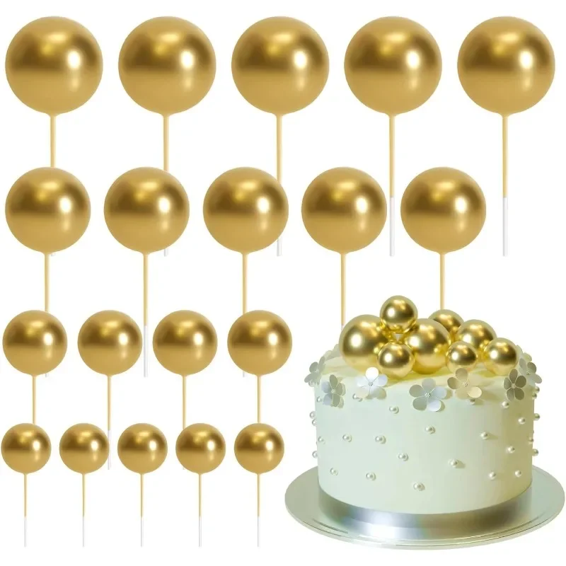 20 Stück Kugel-Kuchenaufsatz, Dekorationen, Mini-Luftballons, Kuchenaufsatz, Sticks, goldene Kugeln, Kuchen-Picks, Topper-Kugeln, Dekorationen Image