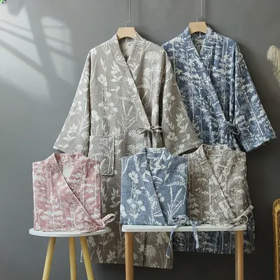 Class A Triple-Layer Gauze Robe 100% Cotton Bathrobe for Women & Men, Highly Absorbent Quick-Dry Sleepwear Loungewear
