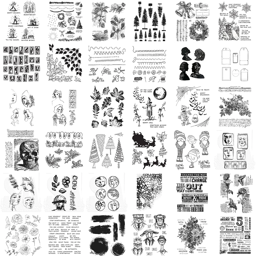 Human Face Profile Clear Stamps Warm Wishes Christmas Tree Leaves Ornament Seal for DIY Scrapbooking Greeting Card Making