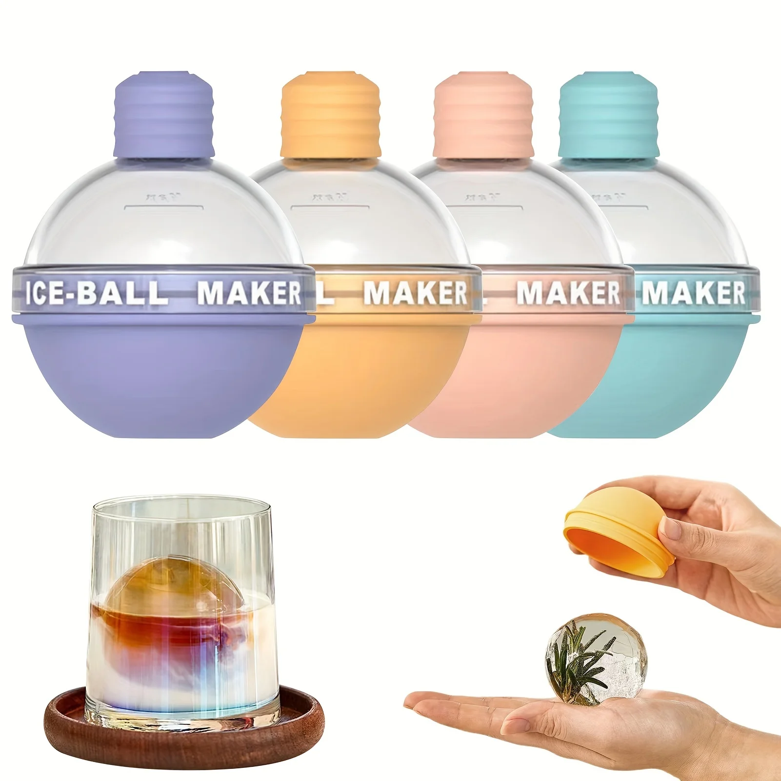 4pcs, Silicone Ice Ball Maker for Whiskey and Cocktails - Round Sphere Ice Mold for Kitchen Tools - 6.35cm Kitchen Accessories
